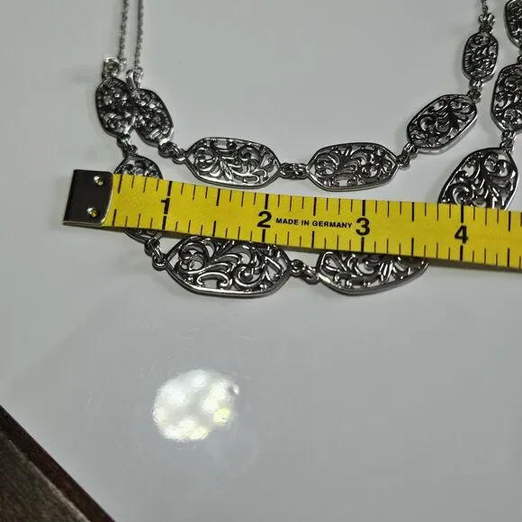 Silver Tone Layered Filigree Chain Necklace 20-23" - Picture 8 of 14
